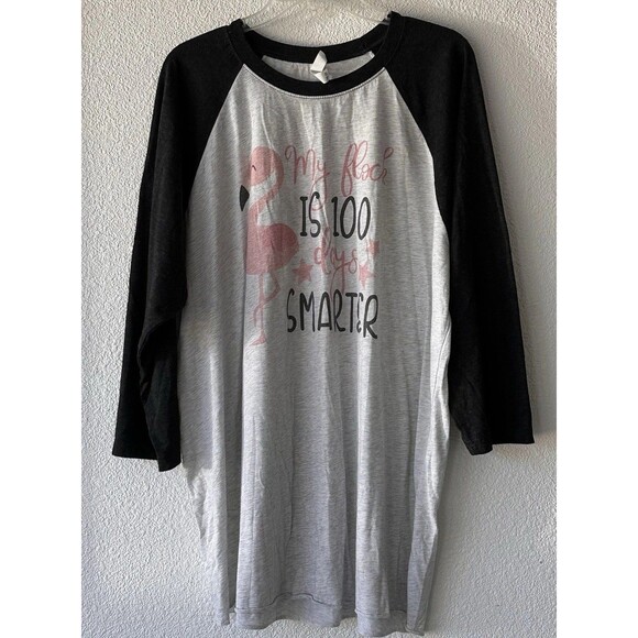 100’s Day Teacher T-Shirt 3XL Flamingo 100 Days Smarter Baseball Tee School Top - Picture 1 of 8